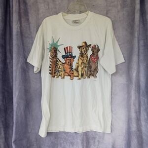 Vintage 90s American Patriot Dogs Graphic T-Shirt Made in USA Double Sided